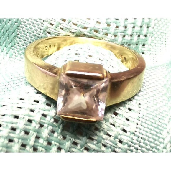 Vintage 10K Yellow Gold Ring w/ Princess Cut Clear Stone – Signed RC Size 4 - Picture 3 of 16